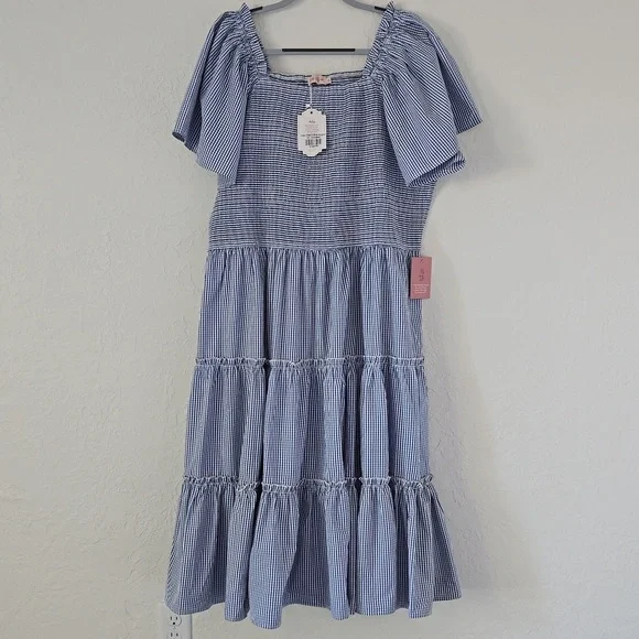 NWT IVY CITY BLUE GINGHAM DRESS SIZE 3X - Picture 1 of 3